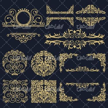 وکتور برداری قالب گل همراه با حاشیه گل طلایی و طرح تتو