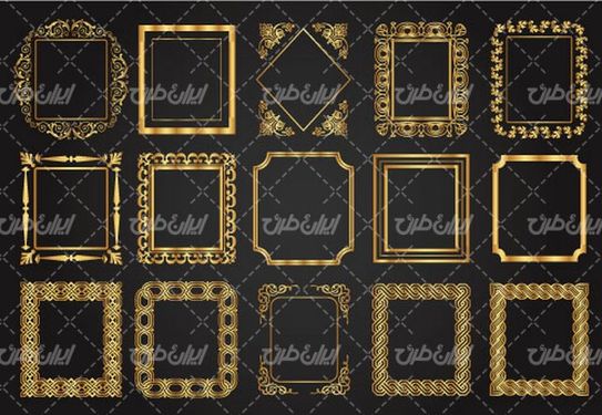 وکتور برداری قالب گل همراه با حاشیه گل طلایی و طرح تتو