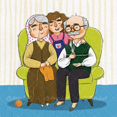 طرح تصویر سازی تبریک پدربزرگ مادربزرگ و نوه