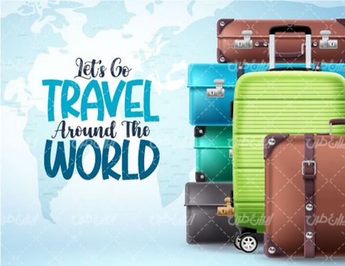 وکتور برداری مسافرت دور دنیا همراه با چمدان و نقشه
