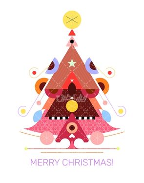 وکتور برداری درخت کریسمس همراه با ستاره و المان رنگی