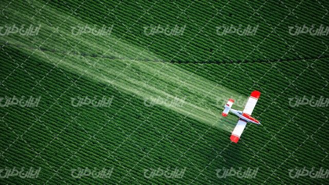 تصویر با کیفیت هواپیمای کشاورزی همراه با زمین کشاورزی و سم پاشی