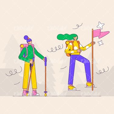 وکتور برداری کوهنوردی همراه با برنامه کودک و زن