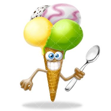 تصویر با کیفیت بستنی قیفی همراه با بستنی اسکوپ و بستنی میوه ای