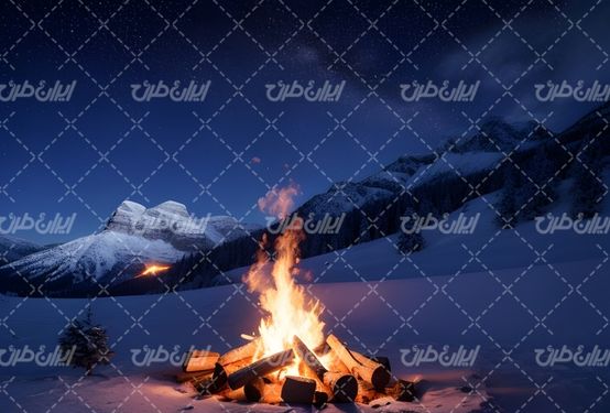 تصویر با کیفیت زمستان همراه با کوه و شعله های آتش