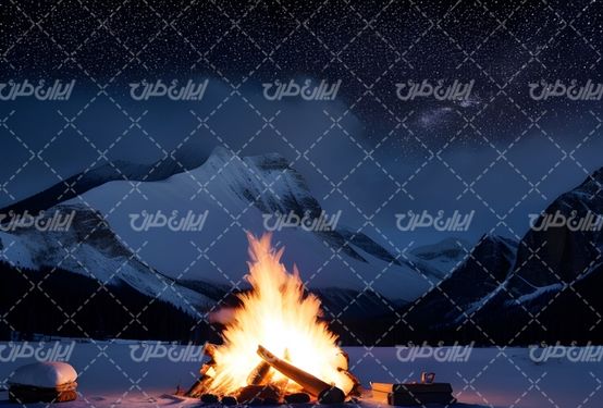 تصویر با کیفیت زمستان همراه با کوه و شعله های آتش