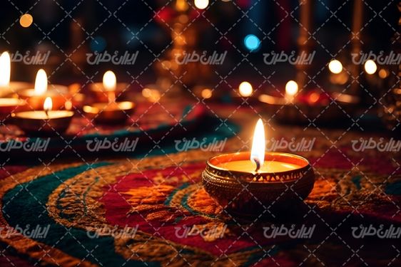 تصویر با کیفیت شمع همراه فرش و قالی و شمعدان