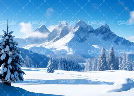 تصویر با کیفیت فصل زمستان همراه برف و کوهستان پوشیده از برف