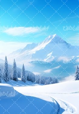 تصویر با کیفیت زمستان همراه برف و کوهستان پوشیده از برف
