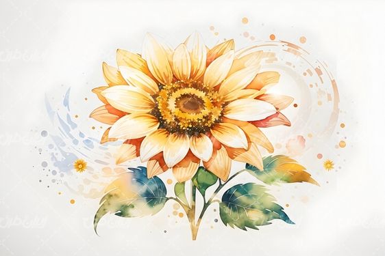 تصویر با کیفیت گل آفتابگردان و نقاشی آبرنگ و نقاشی
