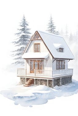 تصویر با کیفیت نقاشی خانه و نقاشی آبرنگ و نقاشی خانه چوبی