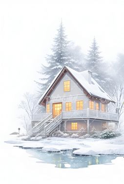 تصویر با کیفیت نقاشی خانه و نقاشی آبرنگ و نقاشی خانه چوبی