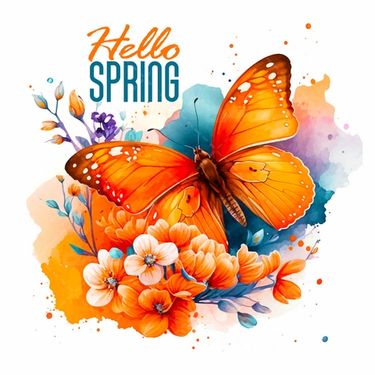 وکتور برداری شکوفه بهاری همراه با فصل بهار و پروانه گرافیکی