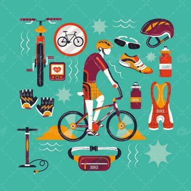 وکتور برداری دوچرخه سوار همراه با تجهیزات دوچرخه سواری و عینک دوچرخه سواری