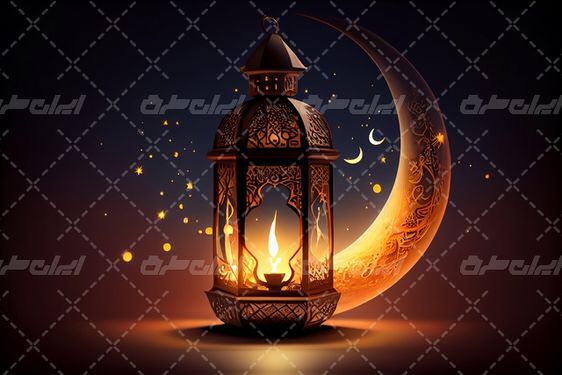 تصویر با کیفیت ماه رمضان همراه با هلال ماه مبارک رمضان و طرح مذهبی