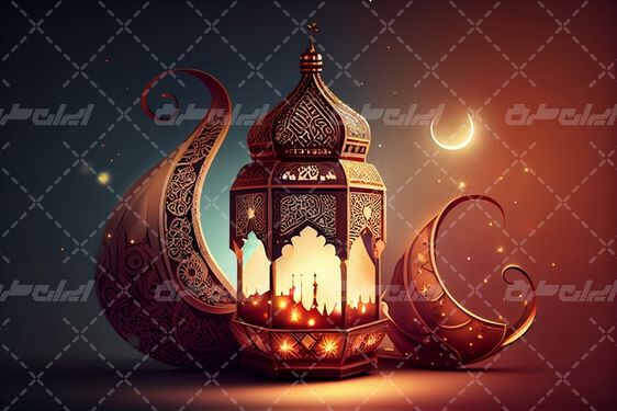 تصویر با کیفیت ماه رمضان همراه با هلال ماه مبارک رمضان و طرح مذهبی