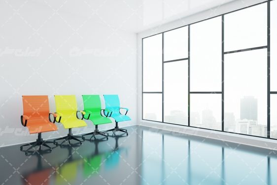 تصویر با کیفیت صندلی چرخ دار همراه با پنجره و صندلی کامپیوتر