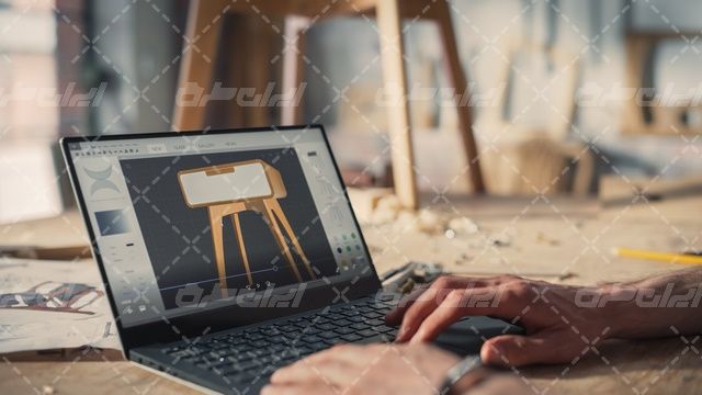 تصویر با کیفیت طراحی صنایع چوب همراه با سرویس چوب و لپ تاپ