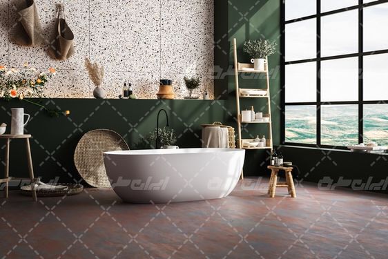 تصویر با کیفیت دکوراسیون داخلی حمام همراه با وان حمام