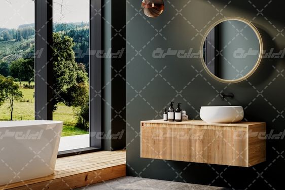 تصویر با کیفیت دکوراسیون داخلی حمام همراه با وان حمام