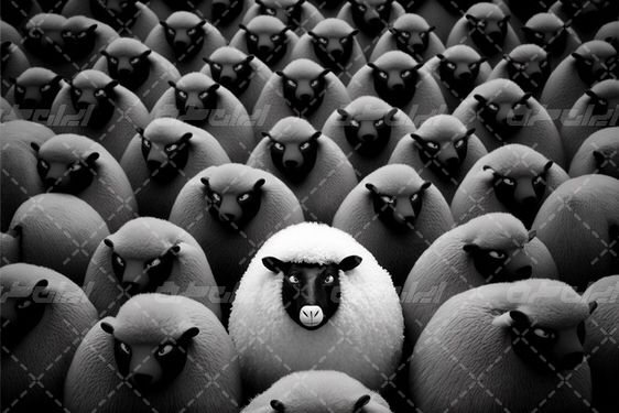 تصویر با کیفیت گوسفند همراه با گله گوسفندان و دامداری