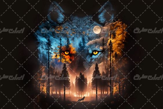 تصویر با کیفیت گرگ همراه با حیوان وحشی و نقاشی گرگ