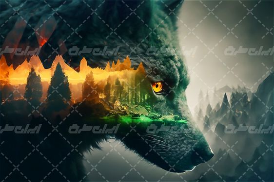 تصویر با کیفیت گرگ همراه با حیوان وحشی و نقاشی گرگ