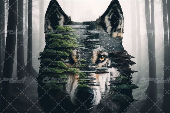 تصویر با کیفیت نقاشی گرگ همراه با حیوان وحشی و گرگ