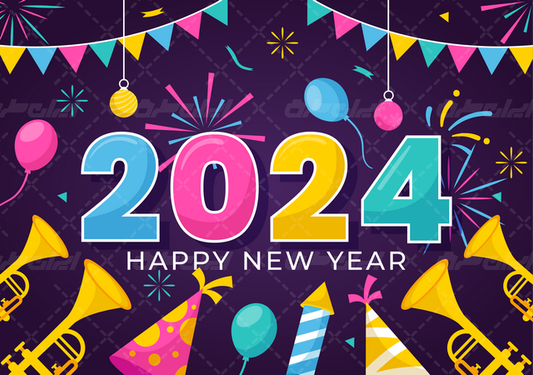 وکتور برداری طرح تبریک سال نو همراه با کادو و بادکنک رنگی
