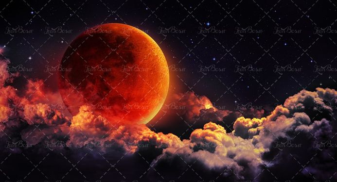 ماه قرمز آسمان شب آسمان تاریک ابرهای حجیم