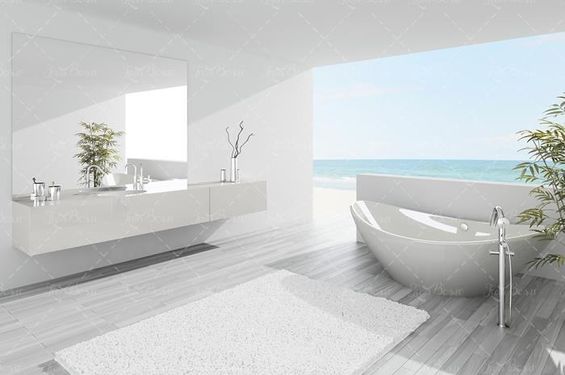 طراحی داخلی حمام وان سفید 2