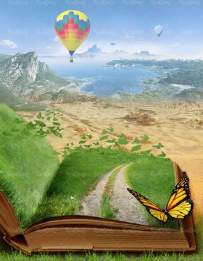 کتاب منظره بهاری چمنزار آسمان آبی درخت