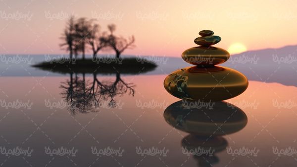 دریاچه آب غروب خورشید سنگ بودا