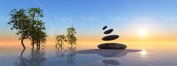 دریاچه آب غروب خورشید سنگ بودا