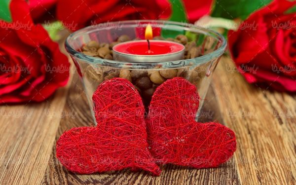 قلب بافتنی گل رز قرمز شمع