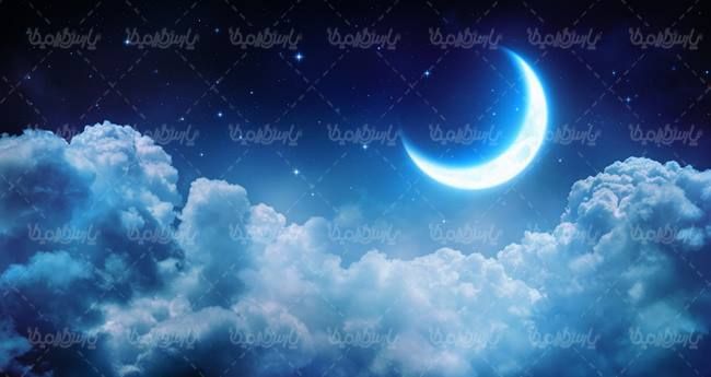 شب مهتابی منظره چشم انداز حلال ماه ابر ستاره