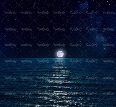 شب مهتابی منظره چشم انداز ماه کامل قرص ماه دریا آب