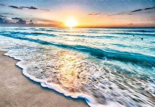 ساحل دریا موج دریا ساحل شنی منظره غروب خورشید