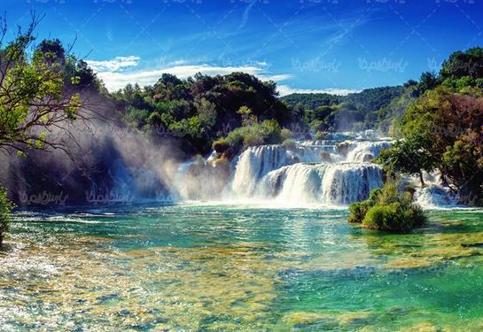 آبشار منظره طبیعت چشم انداز آسمان آبی