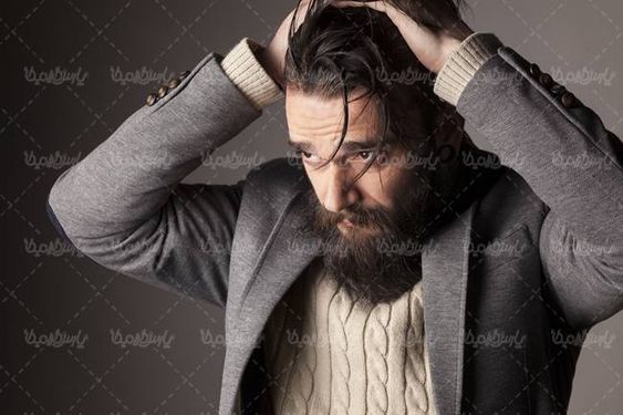 بافت مدل مو کت تک لباس گرم مدل لباس مردانه مو و ریش بلند