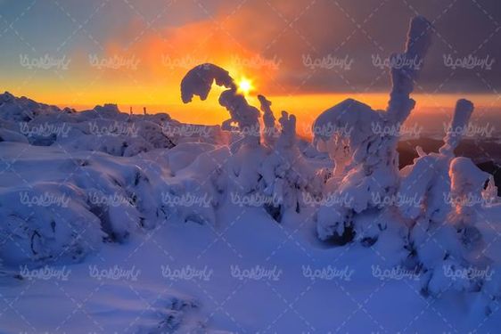 منظره چشم انداز زمستان برف منظره غروب خورشید1