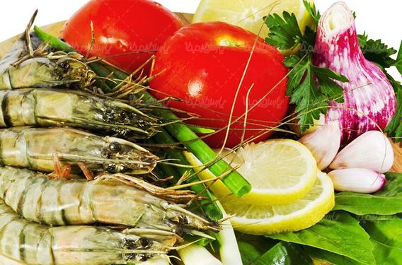 میگو غذای دریایی پروتینی سبزیجات