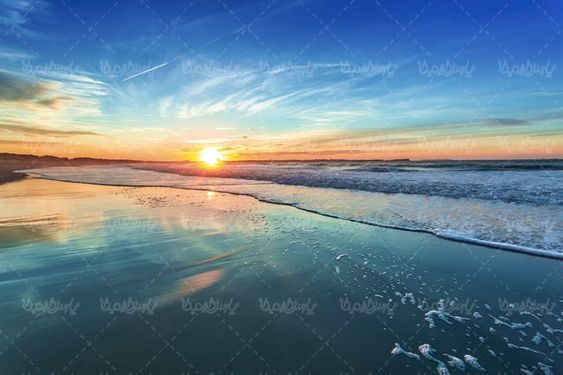 منظره غروب خورشید ساحل دریا موج دریا