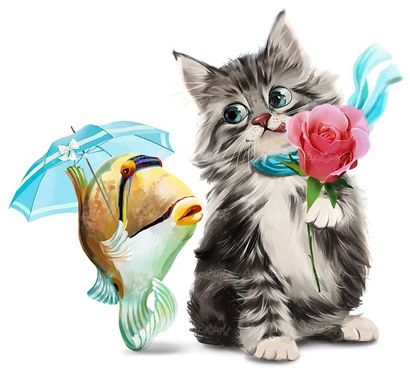 گربه ماهی شاخه گل چتر روبان