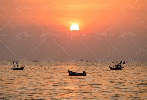 خورشید در حال غروب دریا قایق 