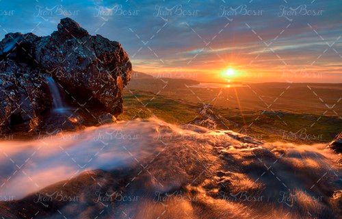 آبشار غروب خورشید منظره 