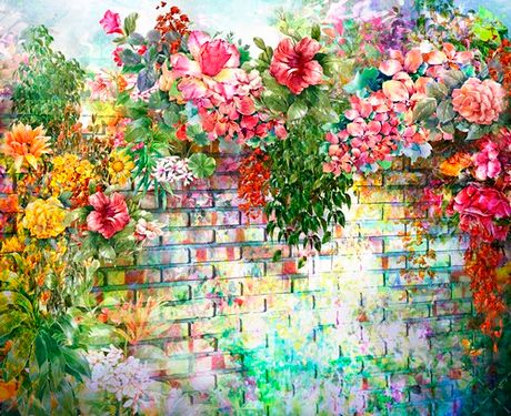 نقاشی گل بهاری دیوار آجری 