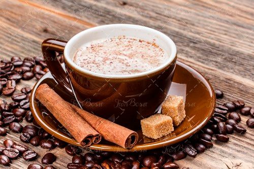 چوب دارچین قند فنجان قهوه 