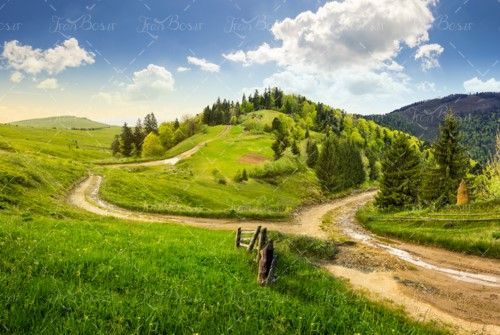 علفزار درخت منظره ابر سفید طبیعت 