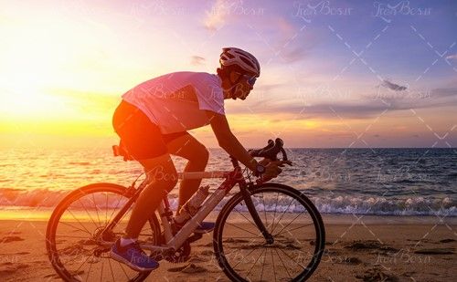 دوچرخه دریا ساحل غروب خورشید 